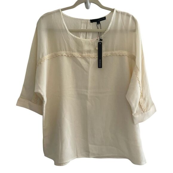 New Harve Benard Winter White Pullover Blouse Top Size Large Cream Lace - Picture 1 of 6